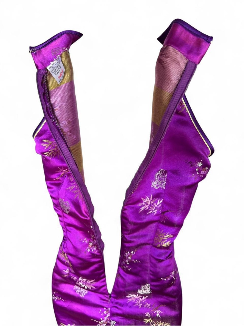 Purple Satin Halter Mini Cheongsam Dress - Picture 4 of 8